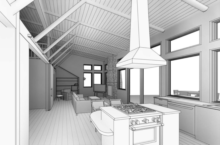 Hinging a space in practice: architectural illustration of a converted barn